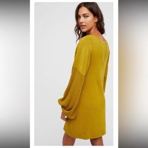 Free people sweater dress, yellow, puffy sleeves